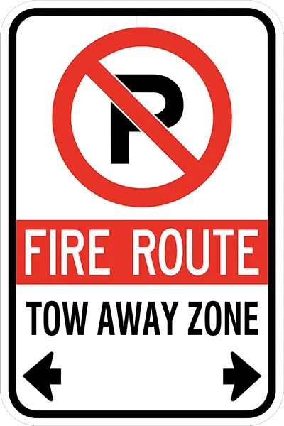 Fire route parking sign installed on a private property